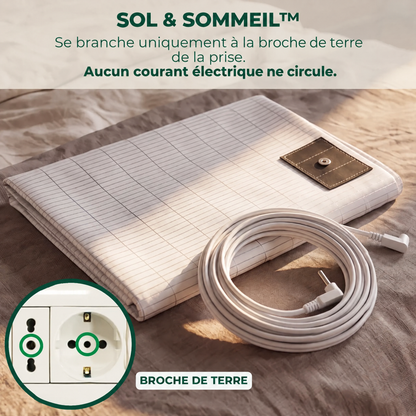 Sol & Sommeil, drap plié avec câble, se branche uniquement à la broche de terre de la prise